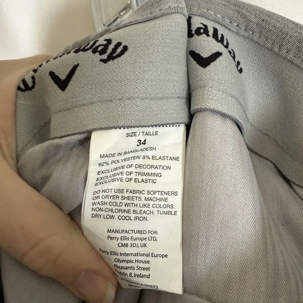 Callaway Golf Shorts Men's 34 Grey Performance Athletic Pockets Button Zip